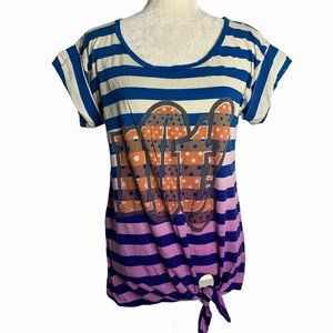 Not! Striped Ombre Tie Front T Shirt Cuffs 43PE